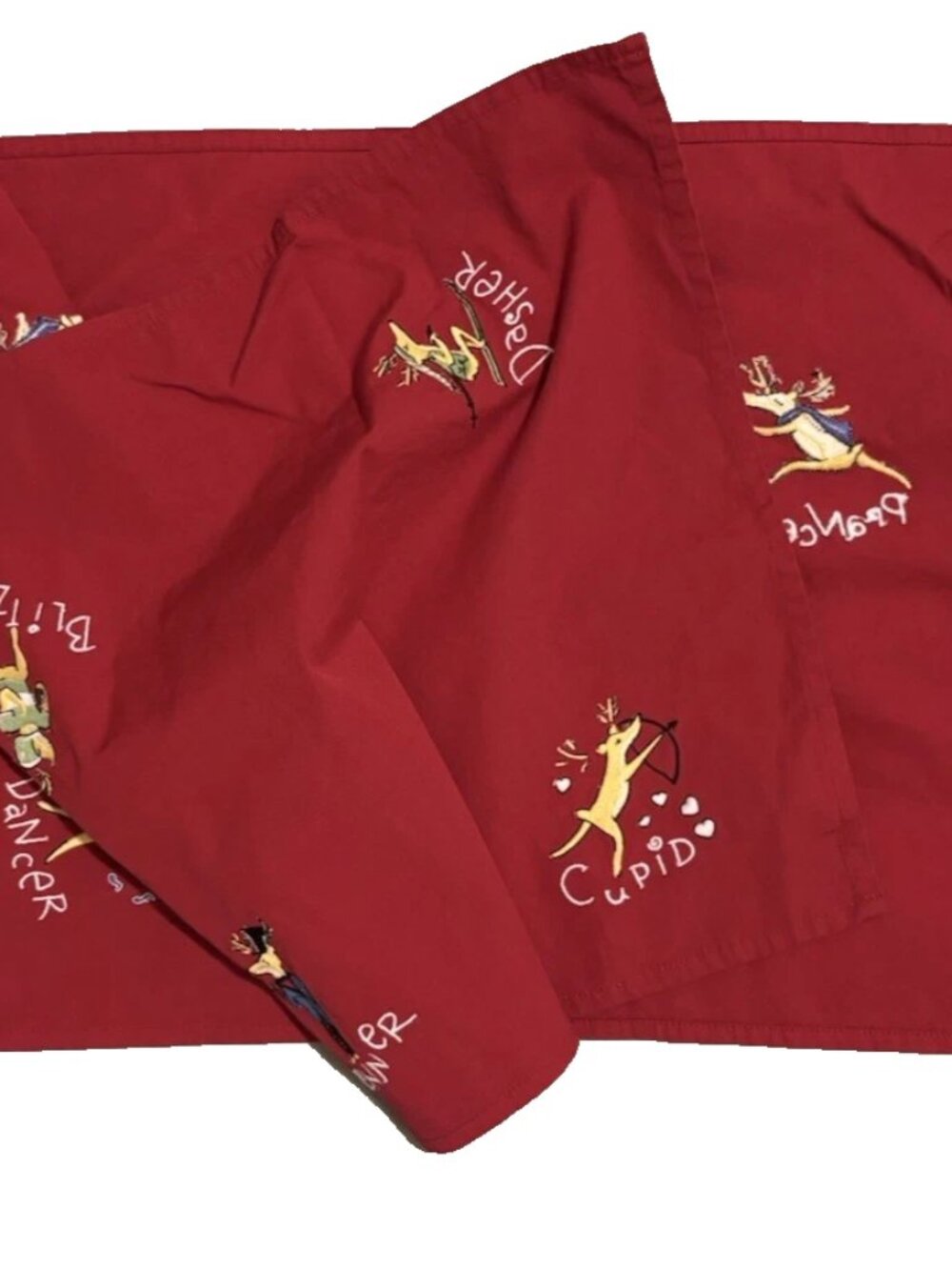 Christmas Reindeer 16" x 69" Cotton Table Runner Pottery Barn Embroidered